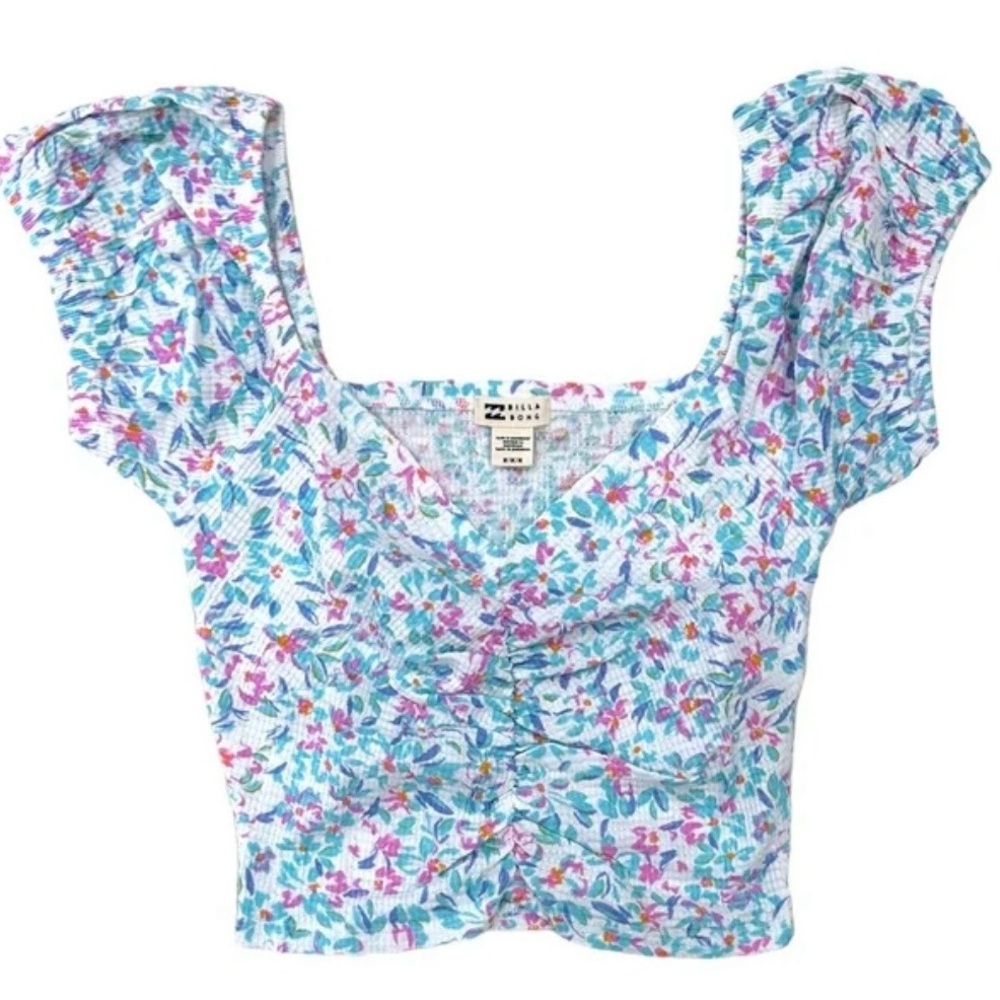 Billa Bong Pretty Sweet Floral Ruched Knit Crop Top, Size XS